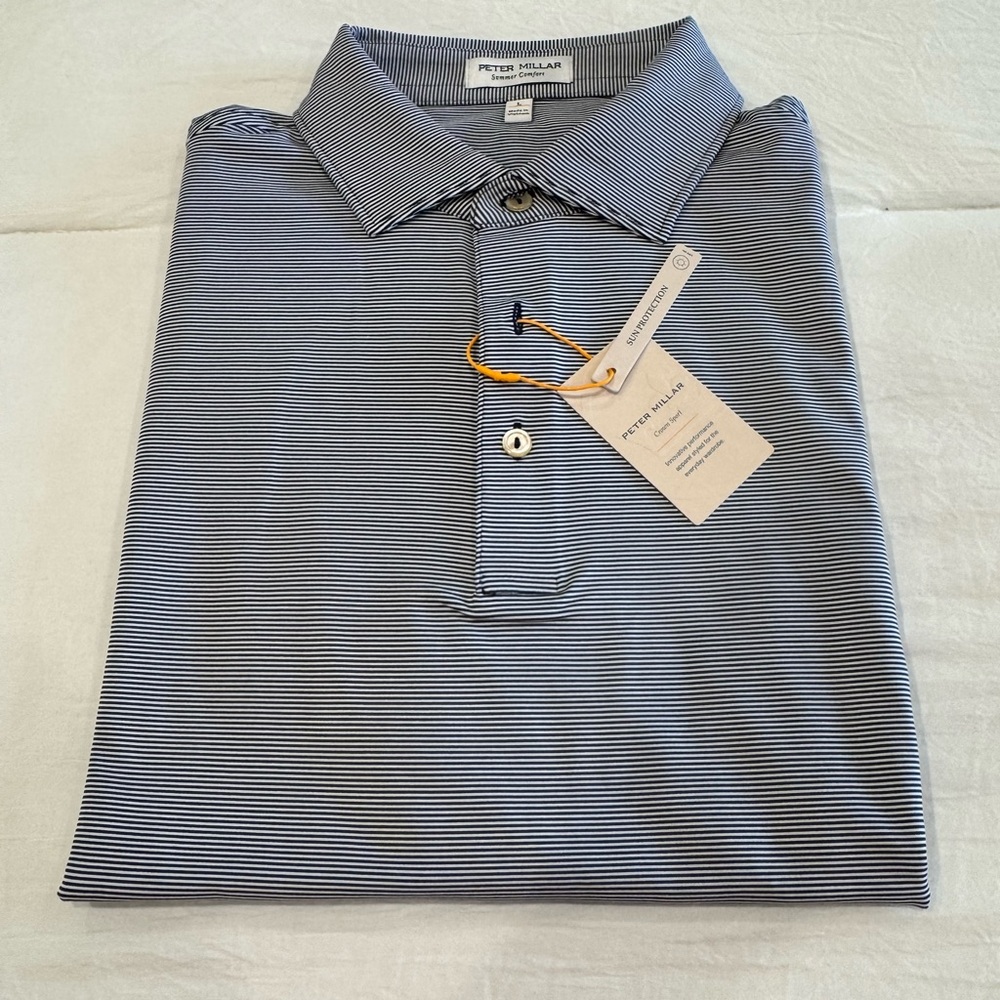 NWT Peter Millar Men's Blue Striped Polo